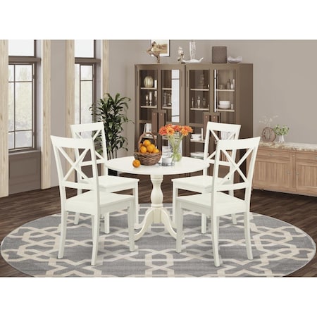 East West Furniture 5 Piece Dublin Wood Dining Table Set - Linen White DMBO5-LWH-W